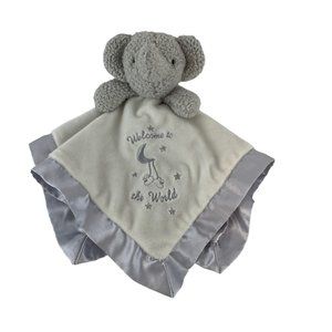 Little Me Gray Elephant Lovey Rattle Security Blanket Satin Trim Welcome